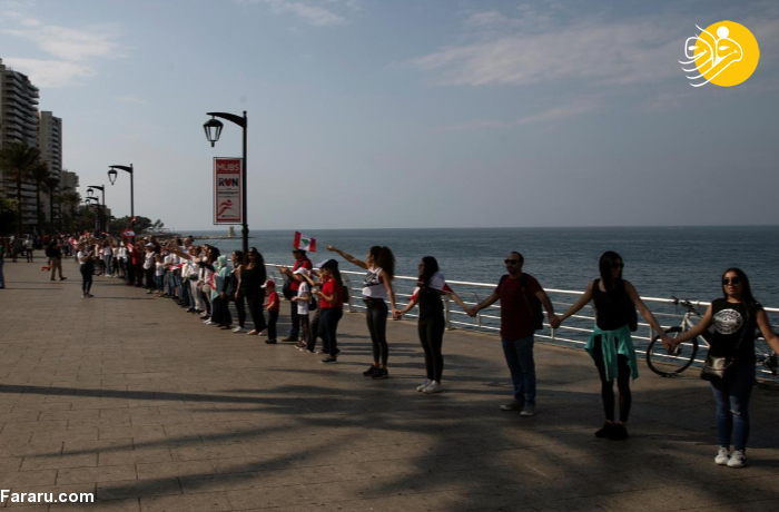 زنجیره انسانی ۱۷۰ کیلومتری در لبنان + تصاویر