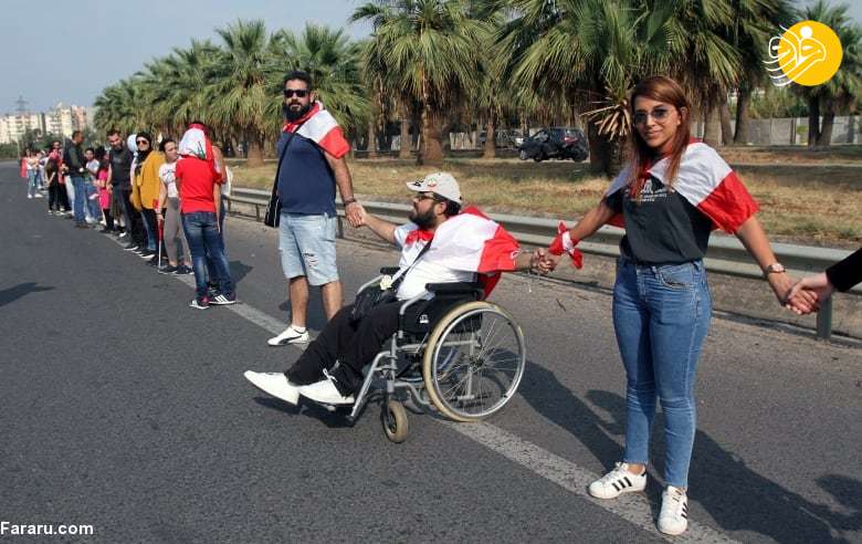 زنجیره انسانی ۱۷۰ کیلومتری در لبنان + تصاویر