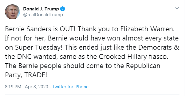 واکنش ترامپ به کناره‌گیری سندرز از رقابت‌های انتخاباتی