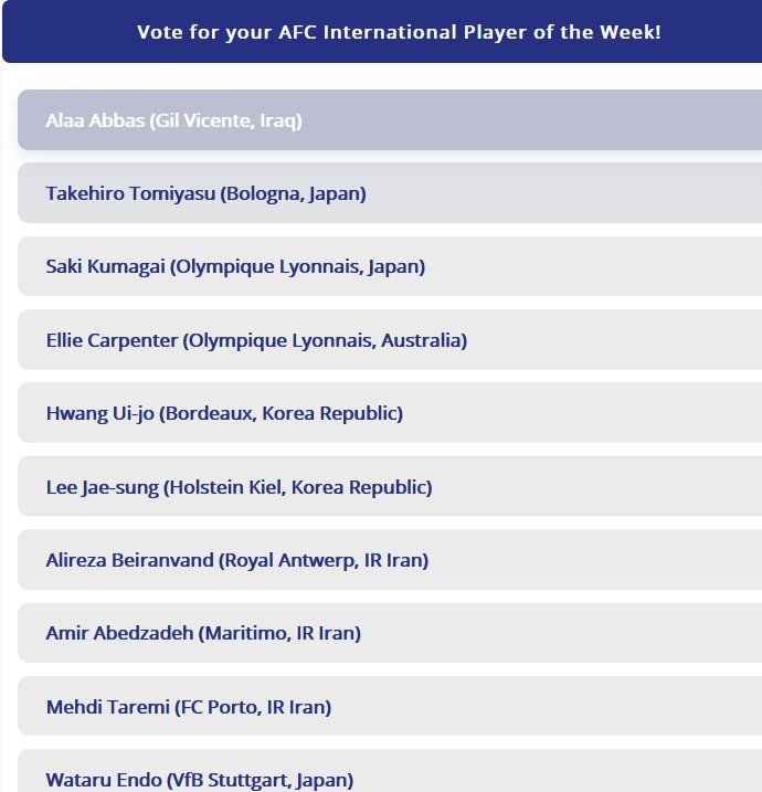 عابدزاده، بیرانوند و طارمی در نظرسنجی بهترین لژیونر آسیا