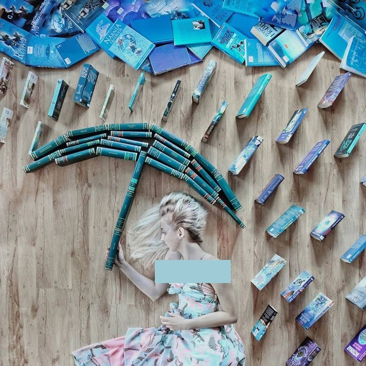 تصاویر خلاقانه دختری که علاقه خود به کتاب را با هنر درآمیخته