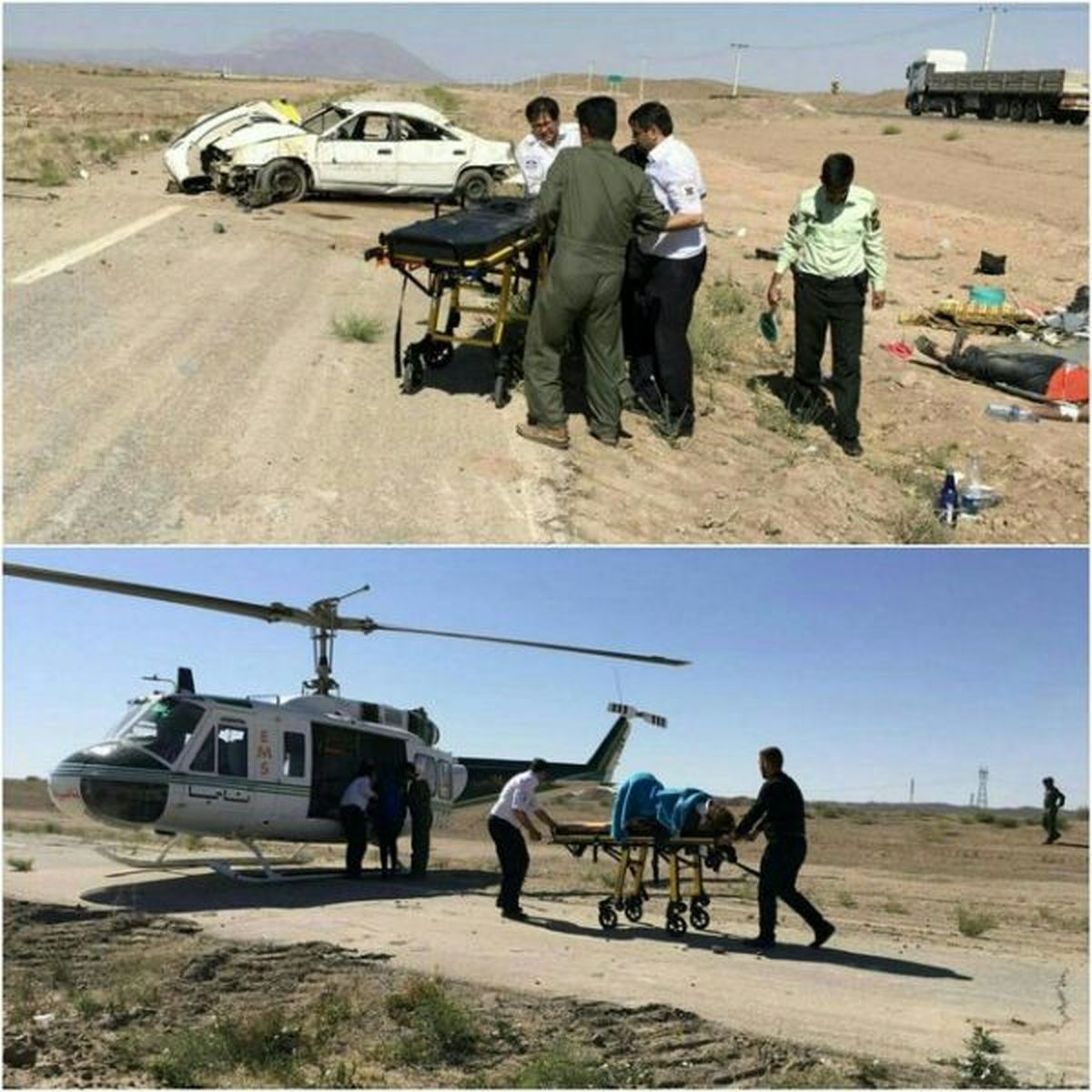 واژگونی خودرو در میاندشت/ امدادرسانی به مصدومان با بالگرد اورژانس هوایی شاهرود